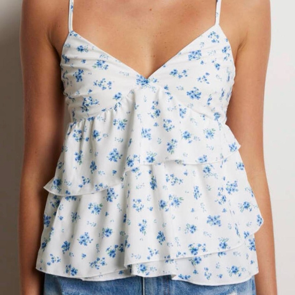 White and Blue Floral Top